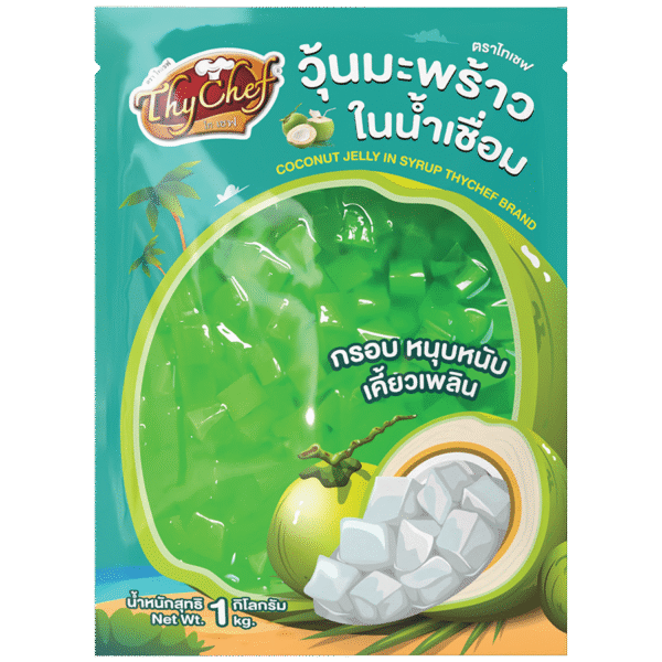 coconut jelly in syrup, pandan flavoured, วุ้นมะพร้าวในน้ำเชื่อม, กลิ่นใบเตย, Thychef, ไทเชฟ