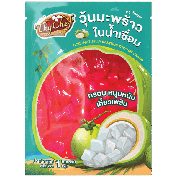 วุ้นมะพร้าวในน้ำเชื่อม, กลิ่นสตรอเบอร์รี่, coconut jelly in syrup. strawberry flavoured, ไทเชฟ, Thychef