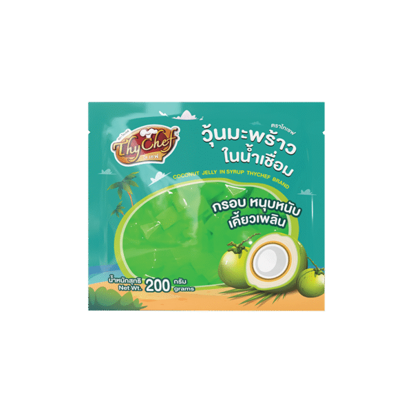 วุ้นมะพร้าวในน้ำเชื่อม, กลิ่นใบเตย, coconut jelly in syrup, pandan flavoured, ไทเชฟ, Thychef