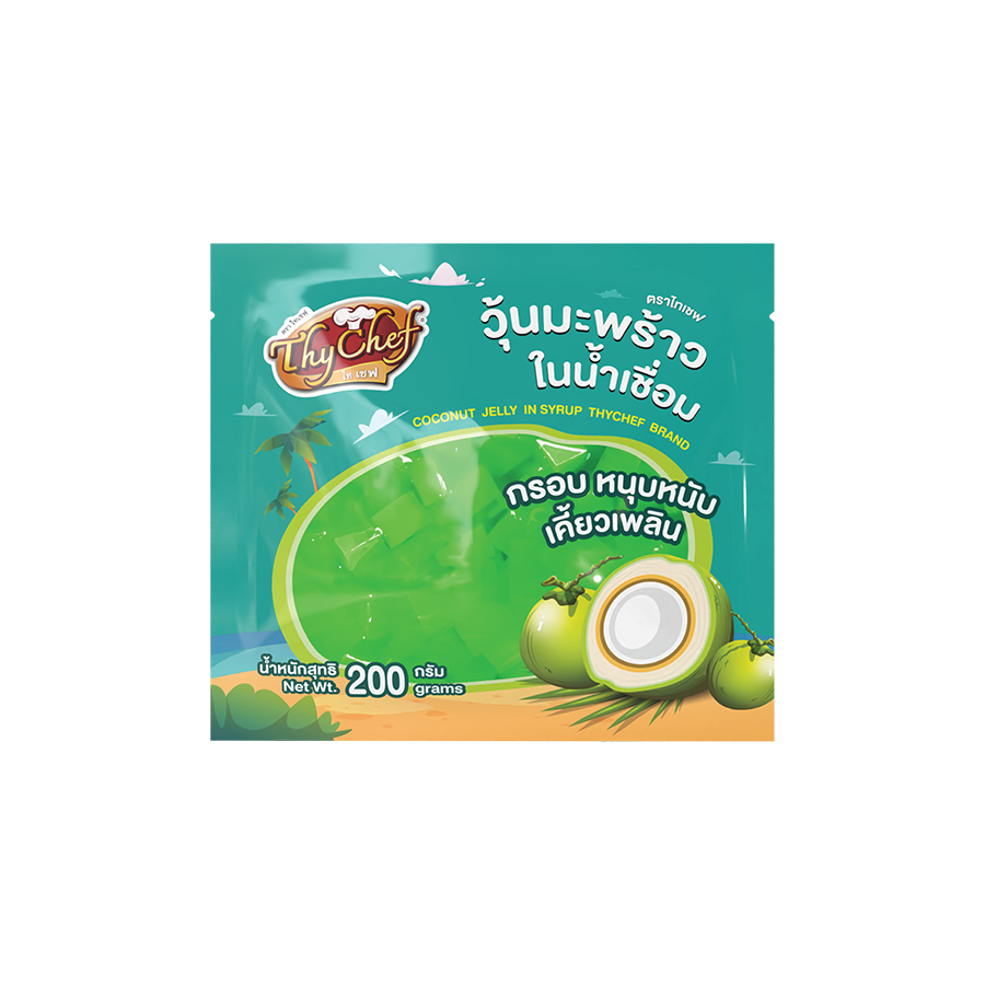 วุ้นมะพร้าวในน้ำเชื่อม, กลิ่นใบเตย, coconut jelly in syrup, pandan flavoured, ไทเชฟ, Thychef