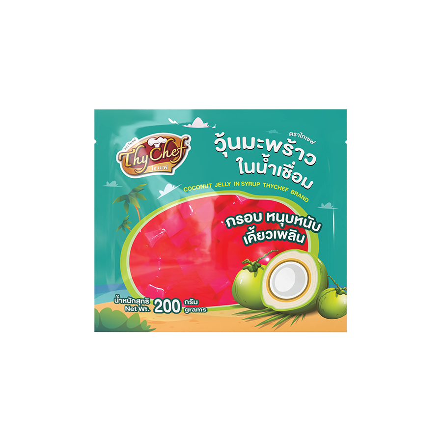 วุ้นมะพร้าวในน้ำเชื่อม, กลิ่นสตอรเบอร์รี่, cocnut jelly in syrup, strawberry flavoured, ไทเชฟ, Thychef