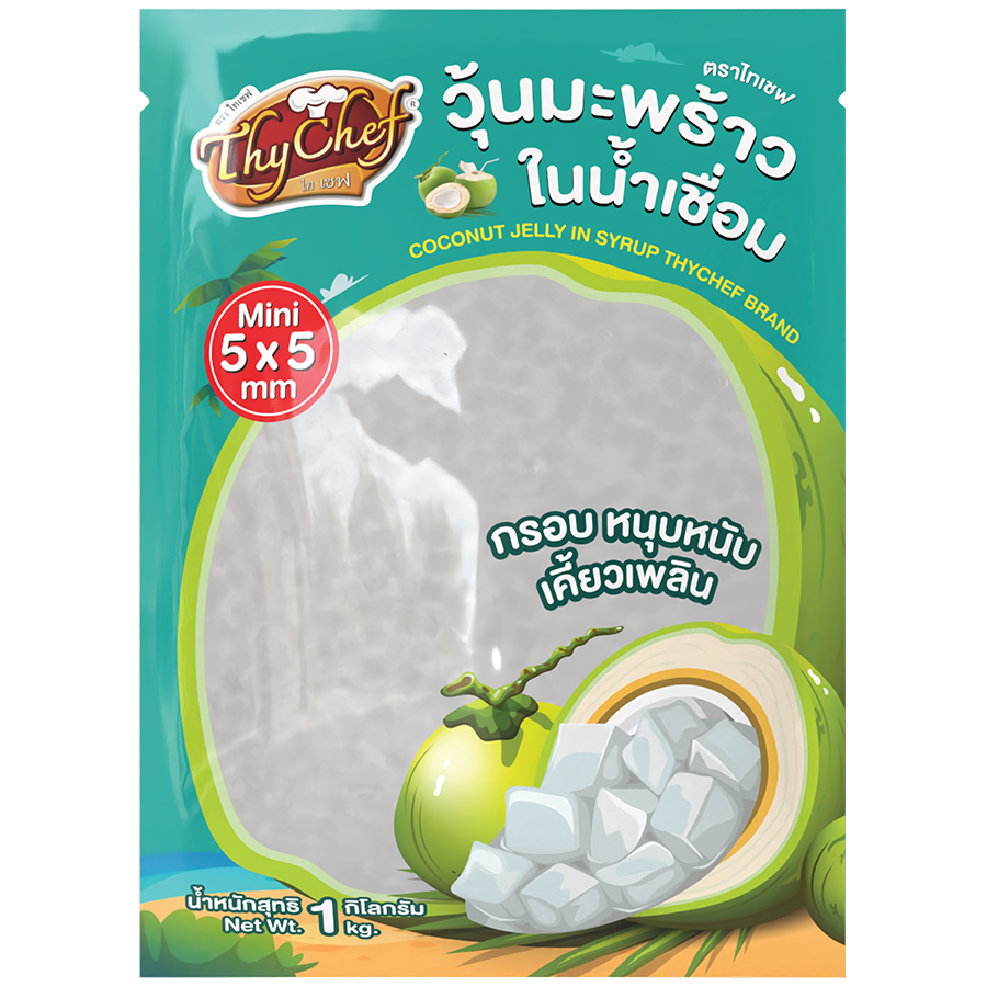 วุ้นมะพร้าวในน้ำเชื่อม, coconut jelly in syrup, 5x5 mm, 5x5 มม, ไทเชฟ, Thychef