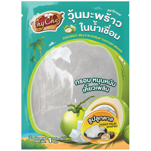 วุ้นมะพร้าวในน้ำเชื่อม, coconut jelly in syrup, รูปลูกตาล, toddy palm shaped, Thychef, ไทเชฟ