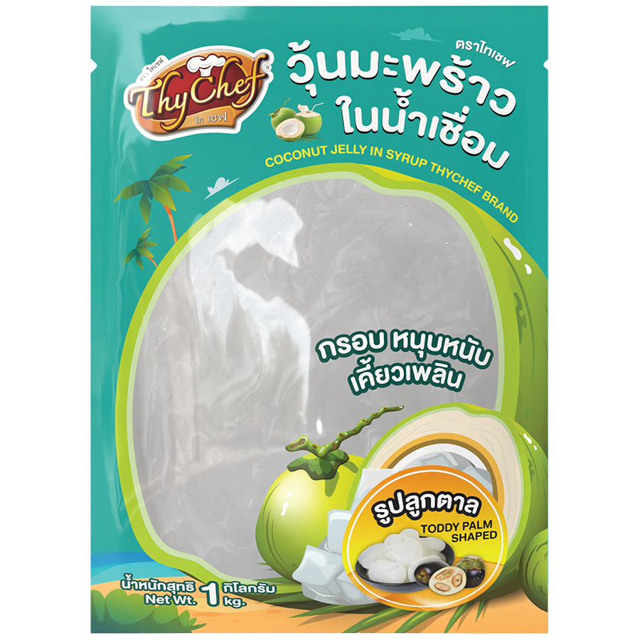วุ้นมะพร้าวในน้ำเชื่อม, coconut jelly in syrup, รูปลูกตาล, toddy palm shaped, Thychef, ไทเชฟ